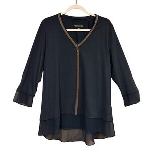 Soft Surroundings Tunic Top Black Large Black Beaded V Neck Evening Dressy‎